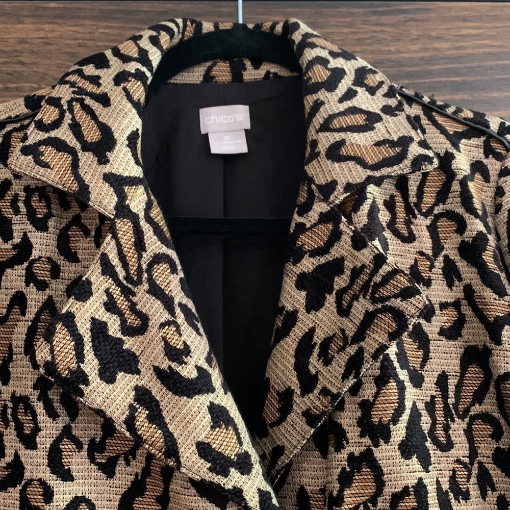 Chicos Moto Jacket Coat Animal Print Jaquard Knit Leopard Cheetah Zipper… - Picture 3 of 10